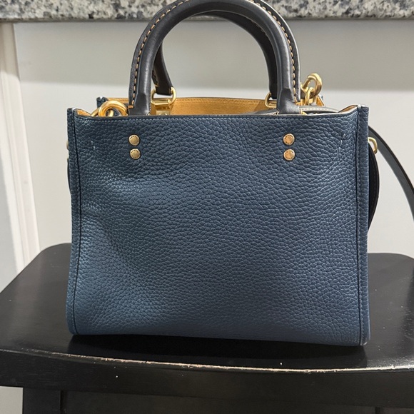 Coach Rogue 25 Regenerative Leather- Navy Blue Satchel with Gold Accents - Picture 6 of 13